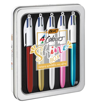 Caja Metálica de 5 Bolígrafos 4 Colores Shine BIC por 7€