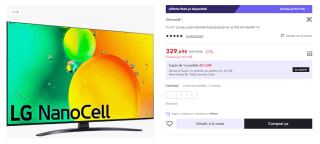 Televisor LG 43NANO766QA 43" LED NanoCell UltraHD 4K HDR10 Pro por 329.69€ (Cuenta Nueva 317.69€)
