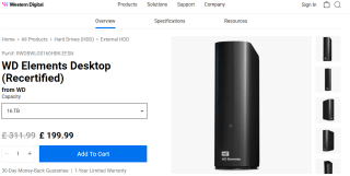 Recertified 16TB WD Elements Desktop Hardrive for only £199.99