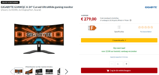 Gigabyte G34WQC A 34" curved ultrawide monitor voor €279 bij Alternate