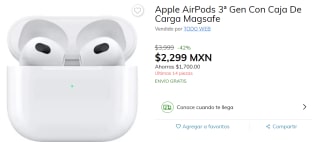 AirPods 3ª Gen Reacondicionados a $2,299 en Claro Shop