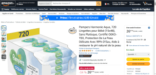 Lingettes pour Bébé Pampers Harmonie Aqua à 26,07€