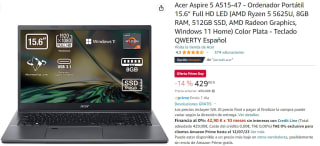Ordenador Portatil Acer Aspire 3 A315-47 con AMD Ryzen 5 5625U de 32GB/512GB SSD por 429€