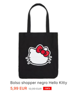 Bolso shopper negro Hello Kitty por 5.99€