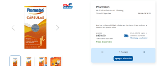 Pharmaton Multivitamínico con Ginseng 30ud por $109 en Farmacias Benavides