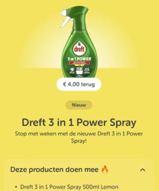 Dreft 3 in 1 power lemon spray gratis na cashback via Tikkie