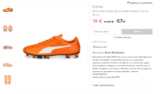 PUMA - Botas de fútbol hombre por 19€