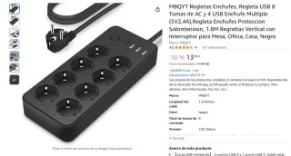 MBQYT Regleta Enchufes con USB 1,8m 8 Tomas AC + 4 Puertos USB (1 USB-C) por 13,98€