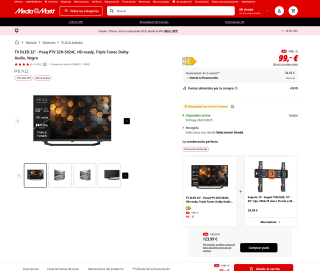 TV DLED 32" Peaq PTV 32H-5024C HD-ready Triple Tuner Dolby Audio por 84,15€