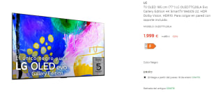 TV OLED 77'' LG OLED77G26LA Evo Gallery Edition 4K SmartTV por 1.999€