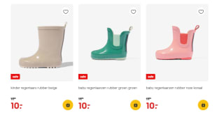 Diverse Kinder- en baby regenlaarzen voor €10 bij de Hema
