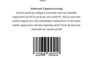 Cappucino voor €1 bij BP met AH to Go shop