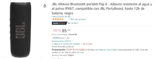 Altavoz Bluetooth JBL Flip 6 por 85,13€