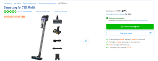 SAMSUNG VS20B75AER4/WA Jet™ 75E Multi steelstofzuiger + gratis extra accu voor €299 bij Coolblue