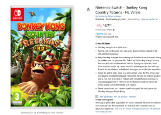 Donkey Kong Country Returns HD - Nintendo Switch voor €47,95 bij Amazon