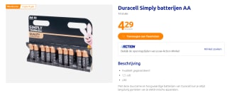 10x Duracell Simply batterijen AA of AAA voor €4,29 bij Action