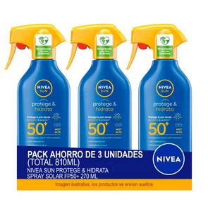 Spray solar Nivea Sun FP50+ 270 ml pack 3 unidades por 27,37€