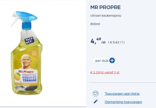 Mr. Propre citroën keukenspray 800 ml voor €2,25 per stuk bij Collect & Go