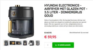 Hyundai Electronics - Heteluchtfriteuse - 3.5 Liter voor €59,95 bij Dagknaller