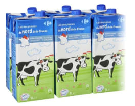 Six briques de lait demi-écrémé stérilisé UHT à 6,30€
