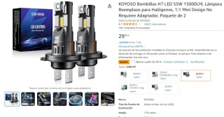 Pack de 2 Bombillas LED KOYOSO, H7, 55W, 15000LM (sin necesidad de adaptador) por 17,99€