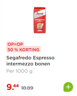 Segafredo espressobonen 1kg voor €9,44 bij de Plus