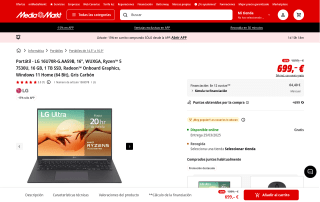 Portátil LG 16" Ryzen 5 por 594,15€