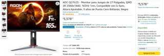 Monitor AOC Q27G2S 27" por $4,463 en Amazon con Prime