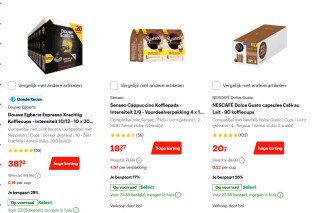 Koffie van oa Douwe Egberts, Dolce Gusto en L'or 30% korting bij Bol