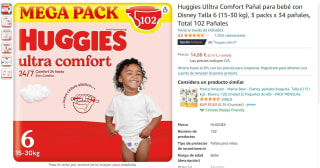 102 pañales Huggies Ultra Comfort Pañal para bebé con Disney Talla 6 por 14,88€