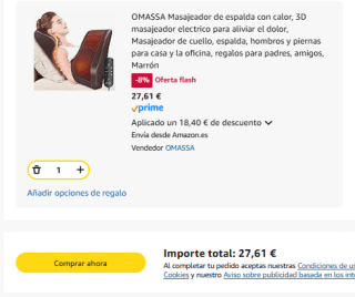 OMASSA Masajeador de espalda con calor por 27,61€
