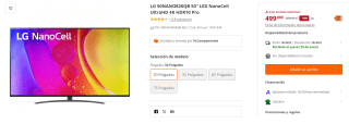 Televisor LG 50NANO826QB 50" LED NanoCell UltraHD 4K HDR10 Pro por 499€