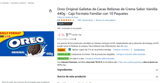 4x Oreo Original Galletas de Cacao Rellenas de Crema Sabor Vainilla 440g por 9,12€