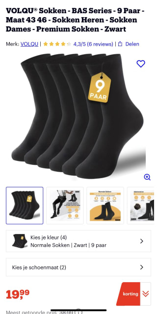 Volqu sokken 19.99 Euro voor 9 paar