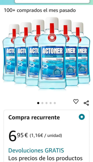 Pack de 6×500ml Actoner Enjuague Bucal por 6,95€.