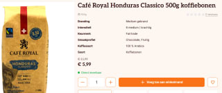 Café Royal Honduras Classico 500g koffiebonen voor €5,99