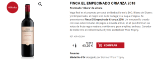 6 Botellas de Finca El Empecinado Crianza 2018 por 33.2€