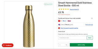 Smash 500ml Stainless Steel Water Bottle – £3.75