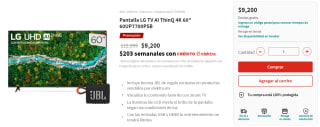 LG TV AI ThinQ 4K 60" + JBL Go 3 a $9,200 en Elektra