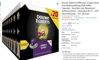 Douwe Egberts Koffiecups Lungo Intens 200 Cups voor €37,89 bij Amazon