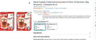 Pack 2ud Royal Cuajada Tradicional Azucarada en Polvo 16 Raciones, 48g, por 2,4€