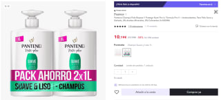 2 litros Pantene Champú Pelo Repara Y Protege Nutri Pro-V por 10,19€ (cuenta nueva por 6,11€)