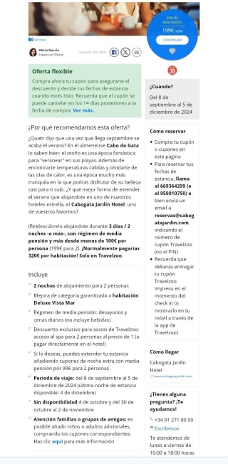 Cabo de Gata 3 dias y Media Pensión para 2 por 199€.