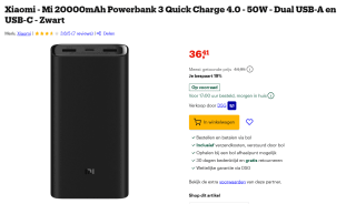 Xiaomi Powerbank Mi 50W 20.000mAh, Zwart voor €36,41 bij Bol