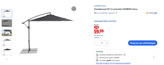 Livarno Home zweefparasol Ø 3 m antraciet voor €59,99 bij Lidl