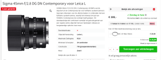 Sigma 45mm f/2.8 DG DN Contemporary | Leica L voor €399 bij Ringfotomeppel