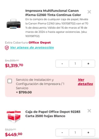 Impresora Canon Pixma G2160 + Caja de Papel por $1,770 en Office Depot