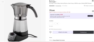 Cafetera Italiana Eléctrica, Alicia, De'Longhi por 75€ (63€ cuenta nueva)