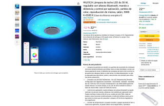 Lámpara regulable 36W altavoz Bluetooth con mando a distancia y App 3000 K-6500 K por 22,48€