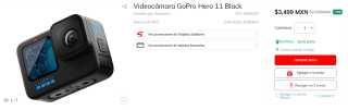 Videocámara GoPro Hero 11 Black por $3,499 en Sanborns